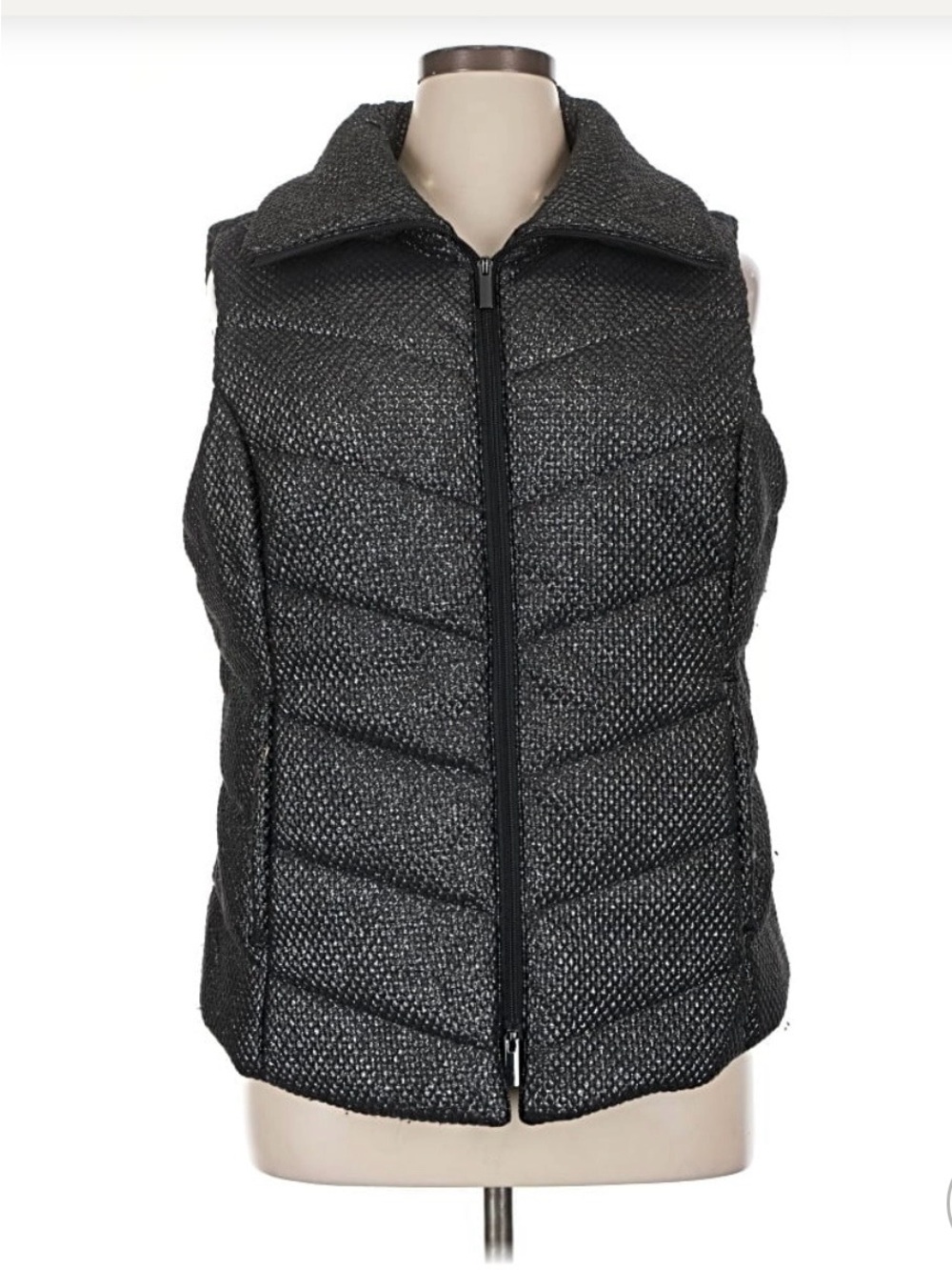 Chico's Black Quilted Textured Puffer Vest